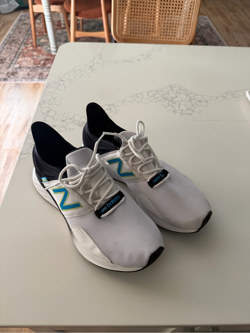 New Balance White Sneakers with Blue & Teal Accents